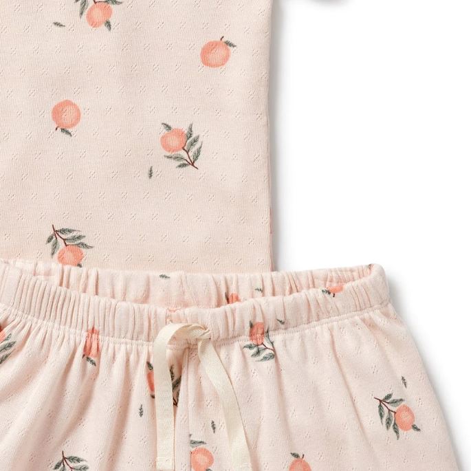 WILSON &amp; FRENCHY Organic Pointelle Short Sleeve Pyjamas - Peaches Kids Pyjamas - Zabecca Living
