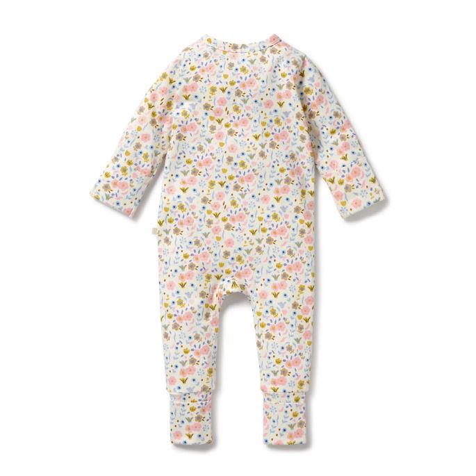 WILSON &amp; FRENCHY Organic Pointelle Zipsuit with Feet - Ava Floral BABY CLOTHING - Zabecca Living