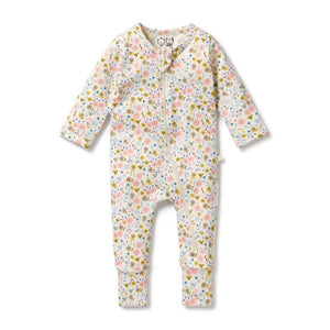 WILSON & FRENCHY Organic Pointelle Zipsuit with Feet - Ava Floral BABY CLOTHING - Zabecca Living