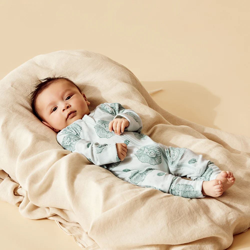 WILSON &amp; FRENCHY Organic Pointelle Zipsuit with Feet - Little Lion BABY CLOTHING - Zabecca Living