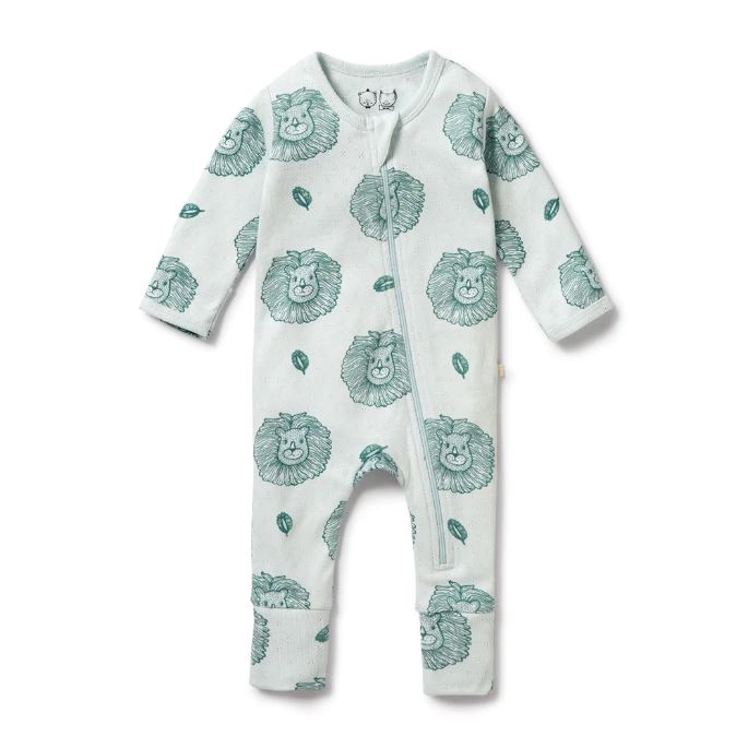 WILSON &amp; FRENCHY Organic Pointelle Zipsuit with Feet - Little Lion BABY CLOTHING - Zabecca Living