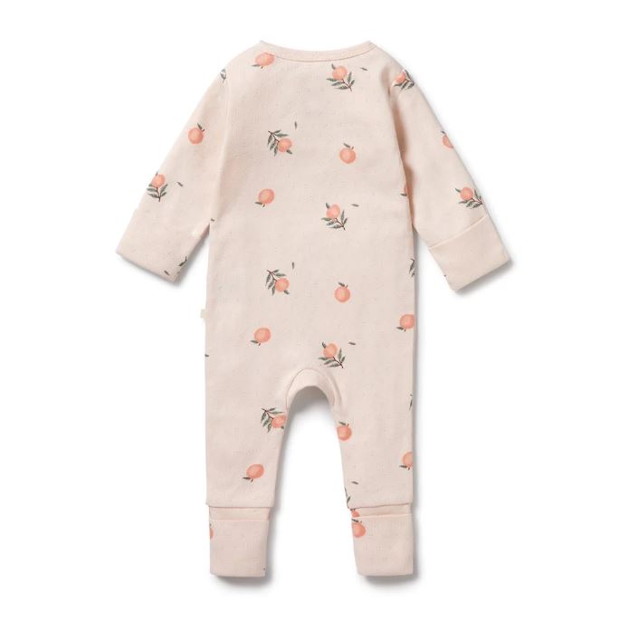 WILSON &amp; FRENCHY Organic Pointelle Zipsuit with Feet - Peaches BABY CLOTHING - Zabecca Living