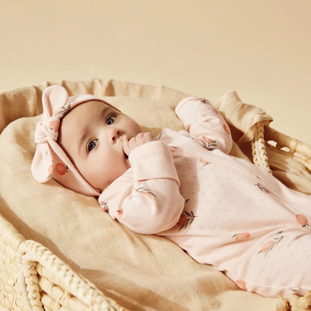 WILSON &amp; FRENCHY Organic Pointelle Zipsuit with Feet - Peaches BABY CLOTHING - Zabecca Living