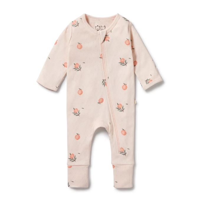 WILSON &amp; FRENCHY Organic Pointelle Zipsuit with Feet - Peaches BABY CLOTHING - Zabecca Living