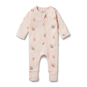 WILSON & FRENCHY Organic Pointelle Zipsuit with Feet - Peaches BABY CLOTHING - Zabecca Living