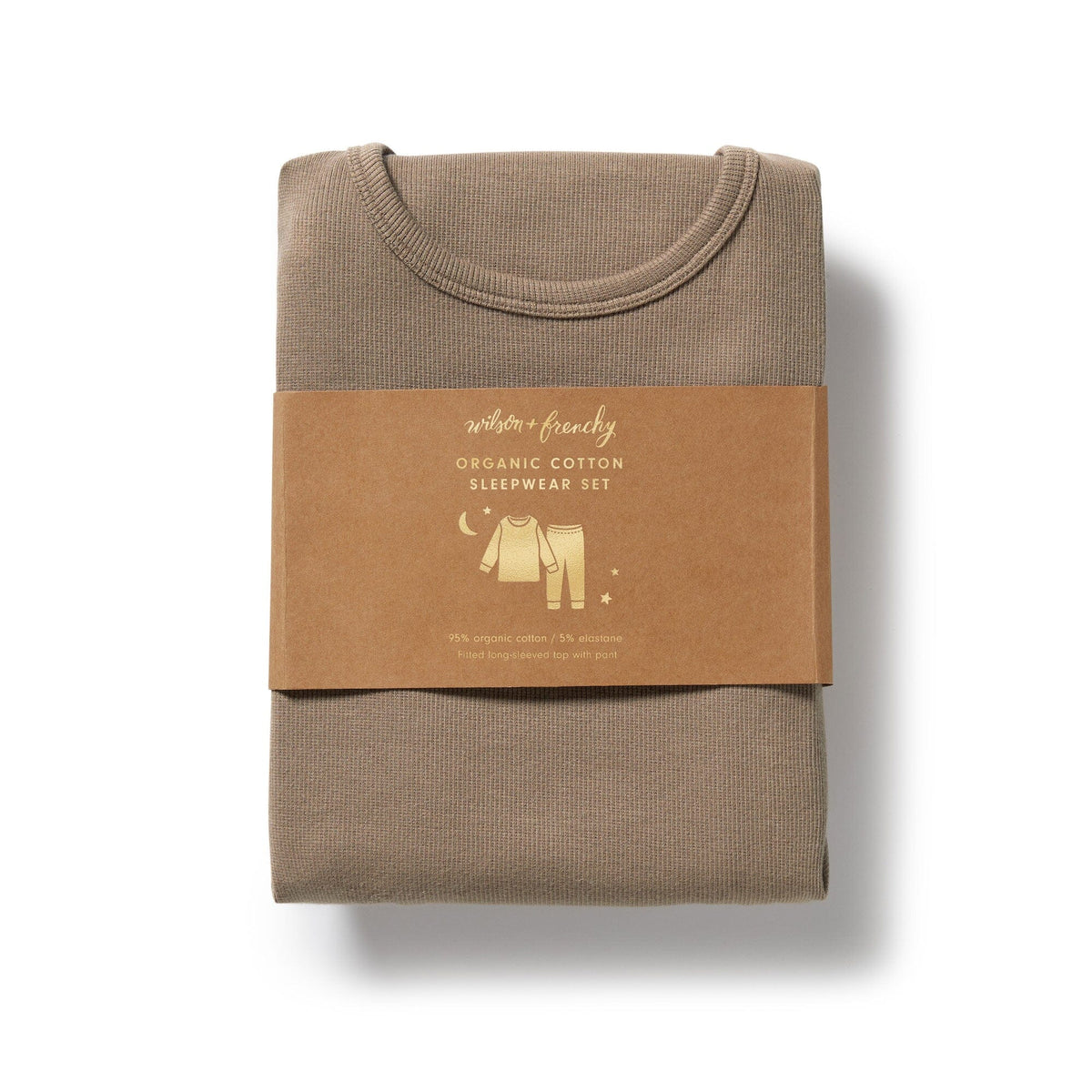 WILSON &amp; FRENCHY Organic Rib Long Sleeved Pyjamas - Walnut Kids Pyjamas - Zabecca Living