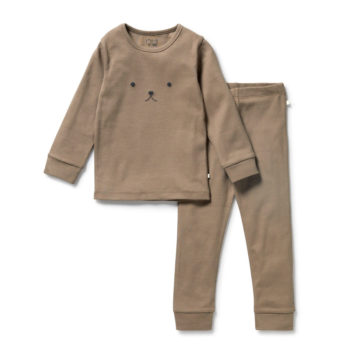 WILSON &amp; FRENCHY Organic Rib Long Sleeved Pyjamas - Walnut Kids Pyjamas - Zabecca Living