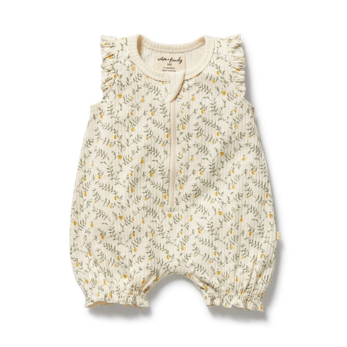WILSON &amp; FRENCHY Organic Ruffle Zipsuit - Lemon Leaf Toddler Clothing - Zabecca Living