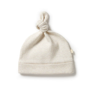 WILSON & FRENCHY Organic Stripe Rib Knot Hat - Oatmeal Baby Hat - Zabecca Living