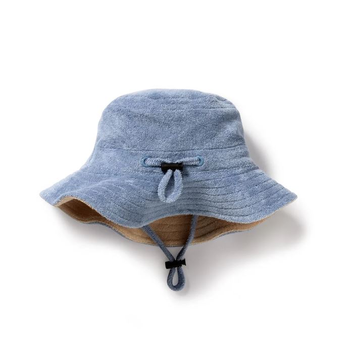 WILSON &amp; FRENCHY Organic Terry Sun Hat - Dusty Blue KIDS HAT - Zabecca Living