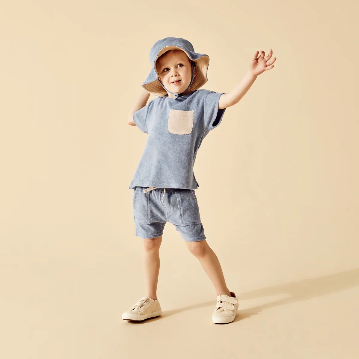 WILSON &amp; FRENCHY Organic Terry Sun Hat - Dusty Blue KIDS HAT - Zabecca Living