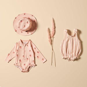 WILSON & FRENCHY Organic Terry Tie Playsuit - Strawberry Wave Toddler Clothing - Zabecca Living