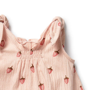 WILSON & FRENCHY Organic Tie Playsuit - Strawberry Kisses Toddler Clothing - Zabecca Living
