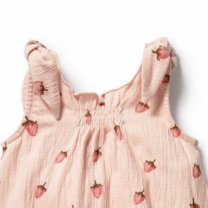 WILSON & FRENCHY Organic Tie Playsuit - Strawberry Kisses Toddler Clothing - Zabecca Living