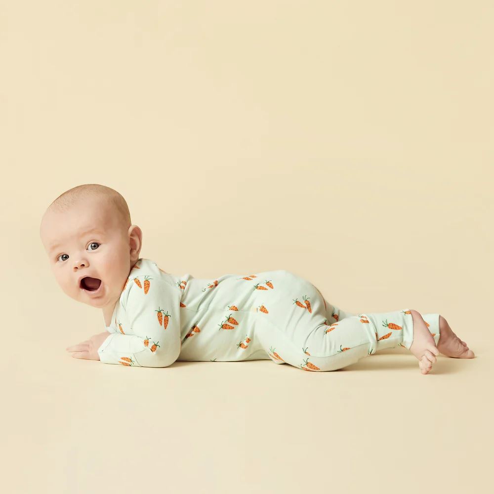 WILSON &amp; FRENCHY Organic Zipsuit with Feet - Cute Carrots BABY CLOTHING - Zabecca Living