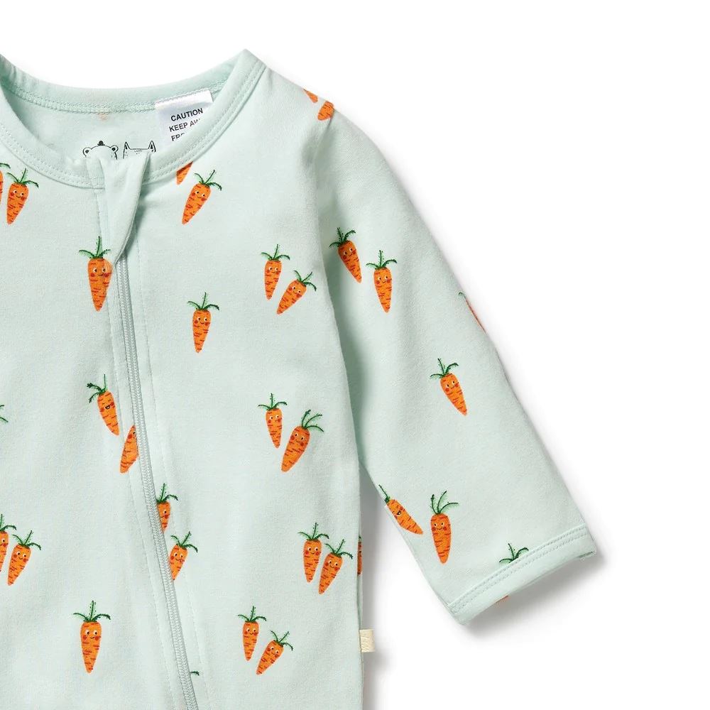 WILSON &amp; FRENCHY Organic Zipsuit with Feet - Cute Carrots BABY CLOTHING - Zabecca Living
