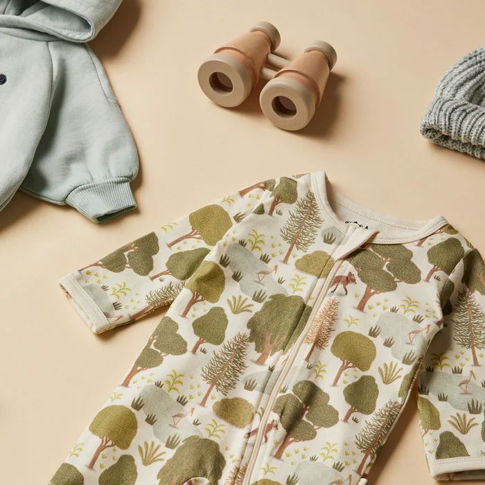 WILSON &amp; FRENCHY Organic Zipsuit with Feet - Little Trees BABY CLOTHING - Zabecca Living