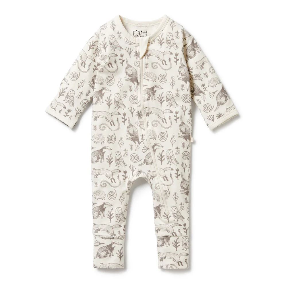 WILSON &amp; FRENCHY Organic Zipsuit with Feet - Tribal Woods BABY CLOTHING - Zabecca Living