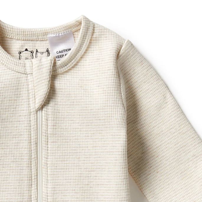 WILSON &amp; FRENCHY Stripe Rib Zipsuit with Feet - Oatmeal BABY CLOTHING - Zabecca Living
