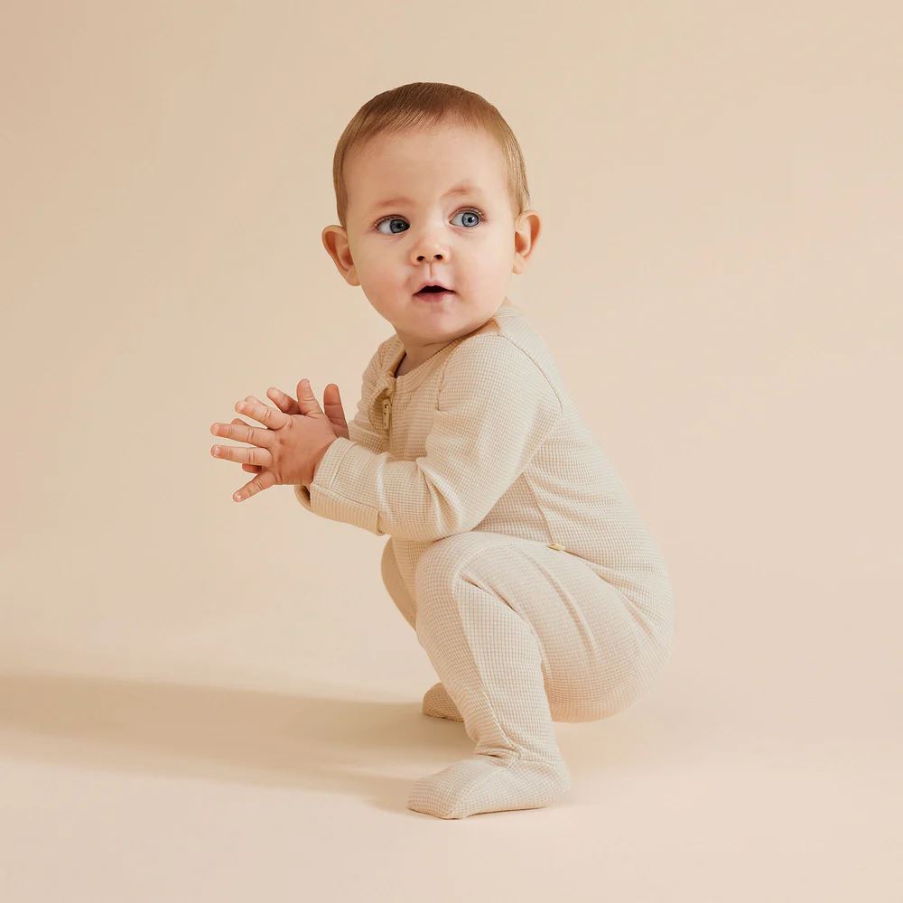 WILSON &amp; FRENCHY Stripe Rib Zipsuit with Feet - Oatmeal BABY CLOTHING - Zabecca Living
