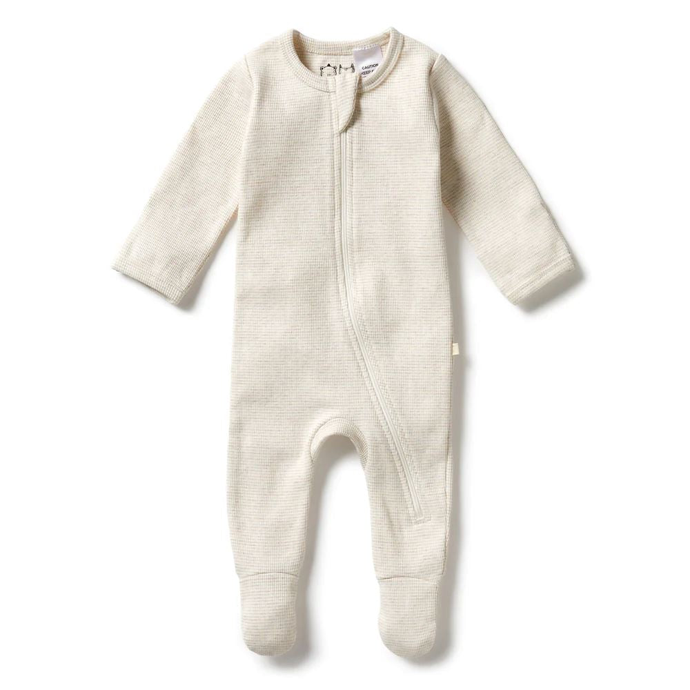 WILSON &amp; FRENCHY Stripe Rib Zipsuit with Feet - Oatmeal BABY CLOTHING - Zabecca Living