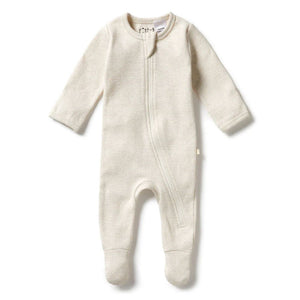 WILSON & FRENCHY Stripe Rib Zipsuit with Feet - Oatmeal BABY CLOTHING - Zabecca Living