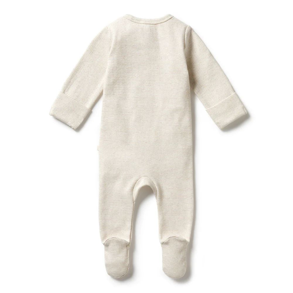 WILSON &amp; FRENCHY Stripe Rib Zipsuit with Feet - Oatmeal BABY CLOTHING - Zabecca Living