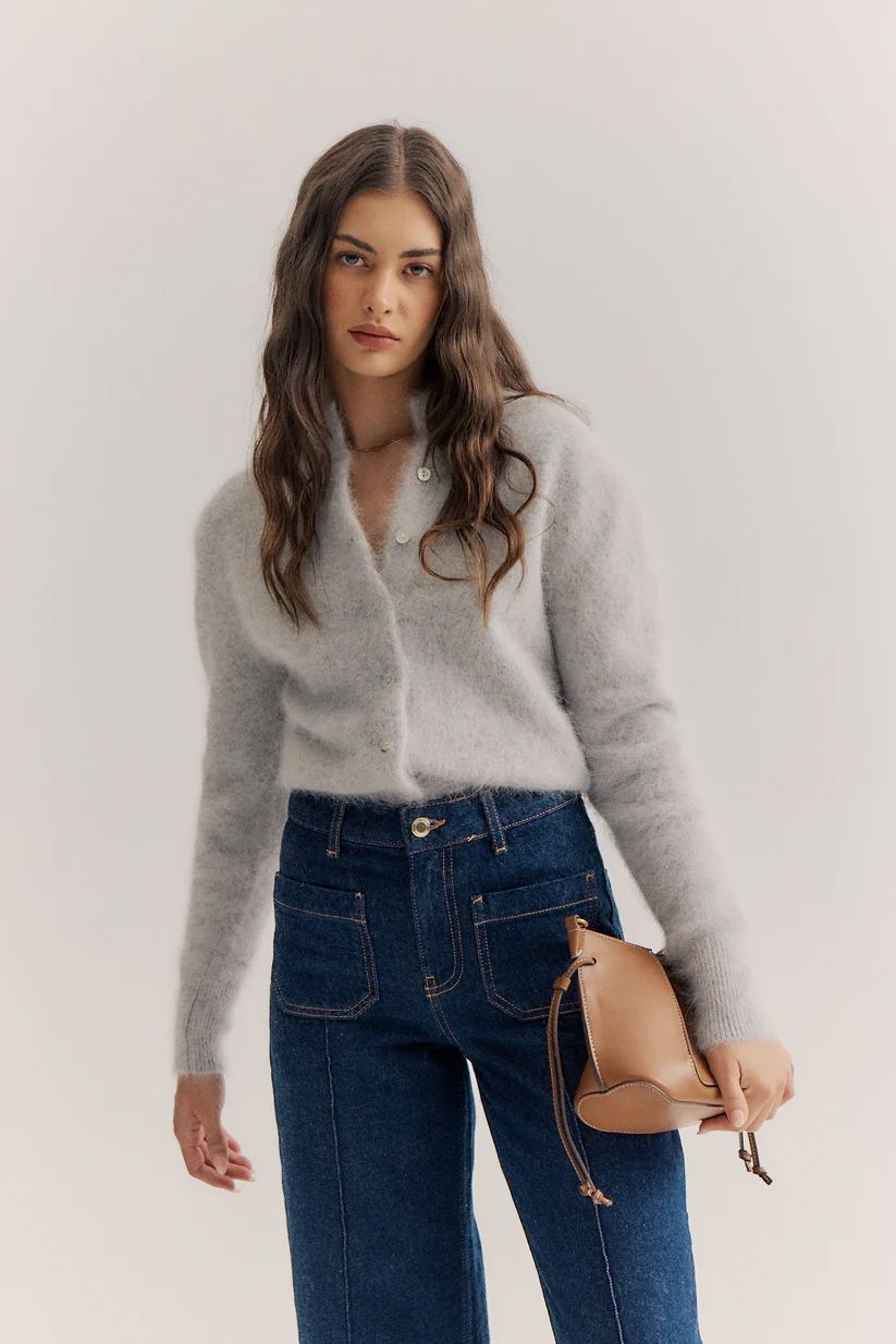 WORLD OF NOMADS Bella Button Up Cardigan - Light Grey Jumpers + Knitwear - Zabecca Living