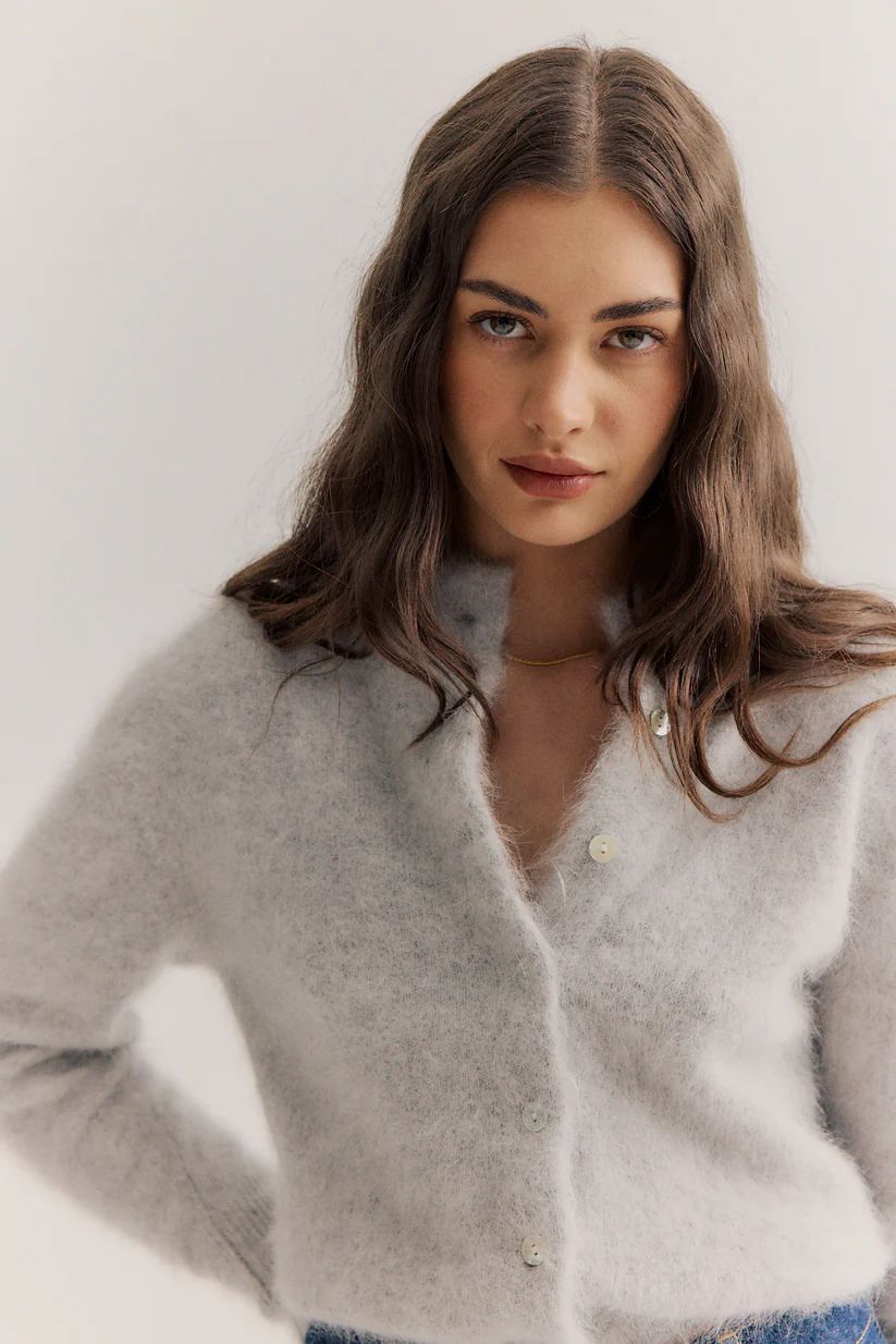 WORLD OF NOMADS Bella Button Up Cardigan - Light Grey Jumpers + Knitwear - Zabecca Living
