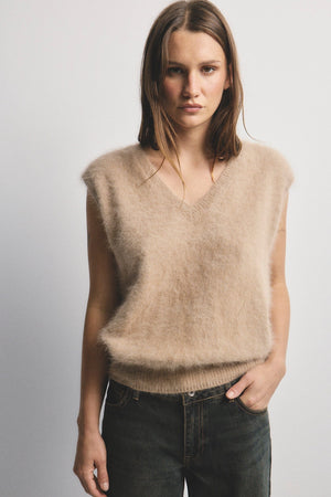 WORLD OF NOMADS Ebony Vest - Latte Jumpers + Knitwear - Zabecca Living