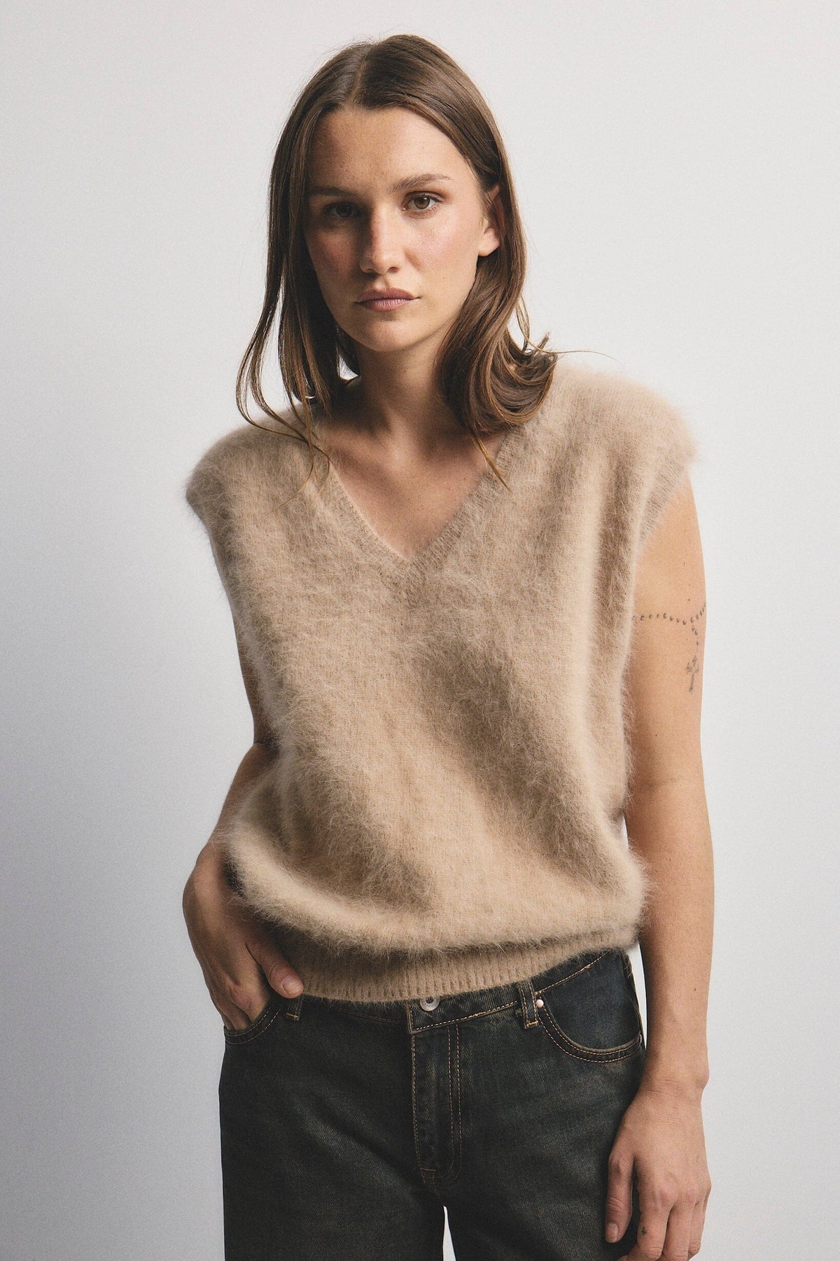 WORLD OF NOMADS Ebony Vest - Latte Jumpers + Knitwear - Zabecca Living