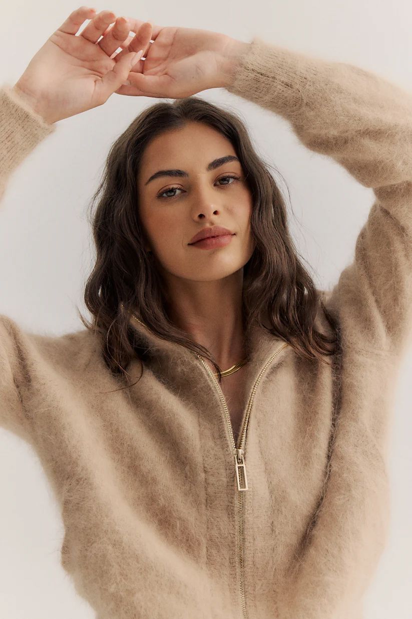 WORLD OF NOMADS Felix Zip Cardigan - Latte CARDIGAN - Zabecca Living