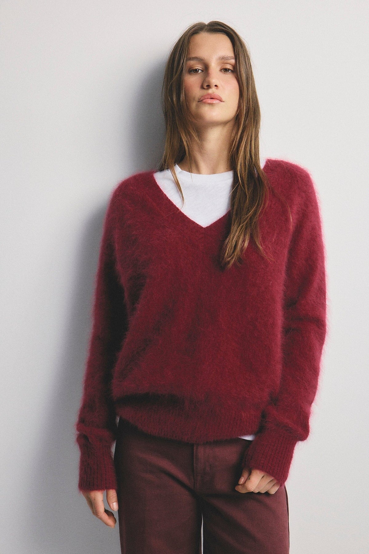 WORLD OF NOMADS Olivia V-Neck Knit - Cerise Jumpers + Knitwear - Zabecca Living