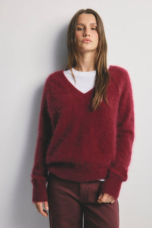 WORLD OF NOMADS Olivia V-Neck Knit - Cerise Jumpers + Knitwear - Zabecca Living