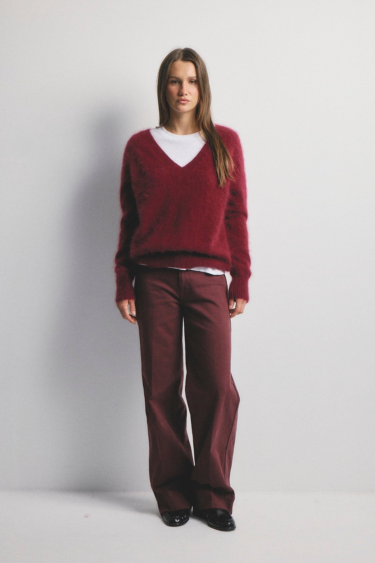 WORLD OF NOMADS Olivia V-Neck Knit - Cerise Jumpers + Knitwear - Zabecca Living