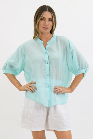 WORTHIER THE LABEL Button Back Linen Shirt - Arctic Blue Shirts & Blouses - Zabecca Living