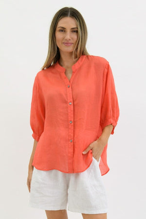 WORTHIER THE LABEL Button Back Linen Shirt - Coral Shirts & Blouses - Zabecca Living