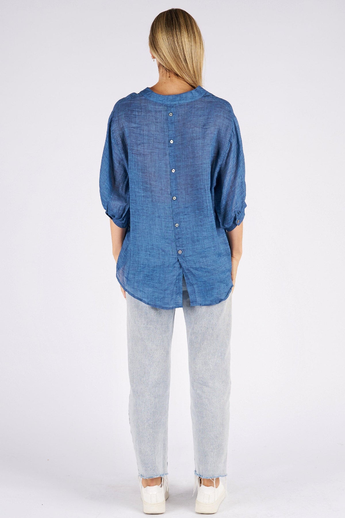 WORTHIER THE LABEL Button Back Linen Shirt - Denim Shirts &amp; Blouses - Zabecca Living