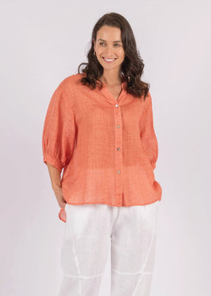 WORTHIER THE LABEL Button Back Linen Shirt - Orange Shirts & Blouses - Zabecca Living