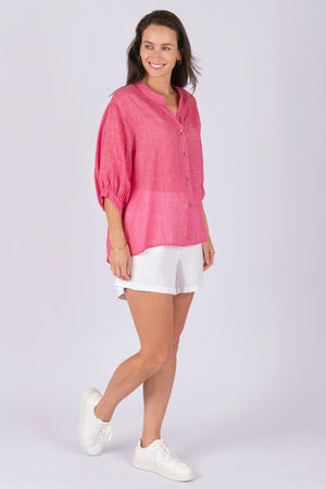 WORTHIER THE LABEL Button Back Linen Shirt - Rasberry Shirts & Blouses - Zabecca Living