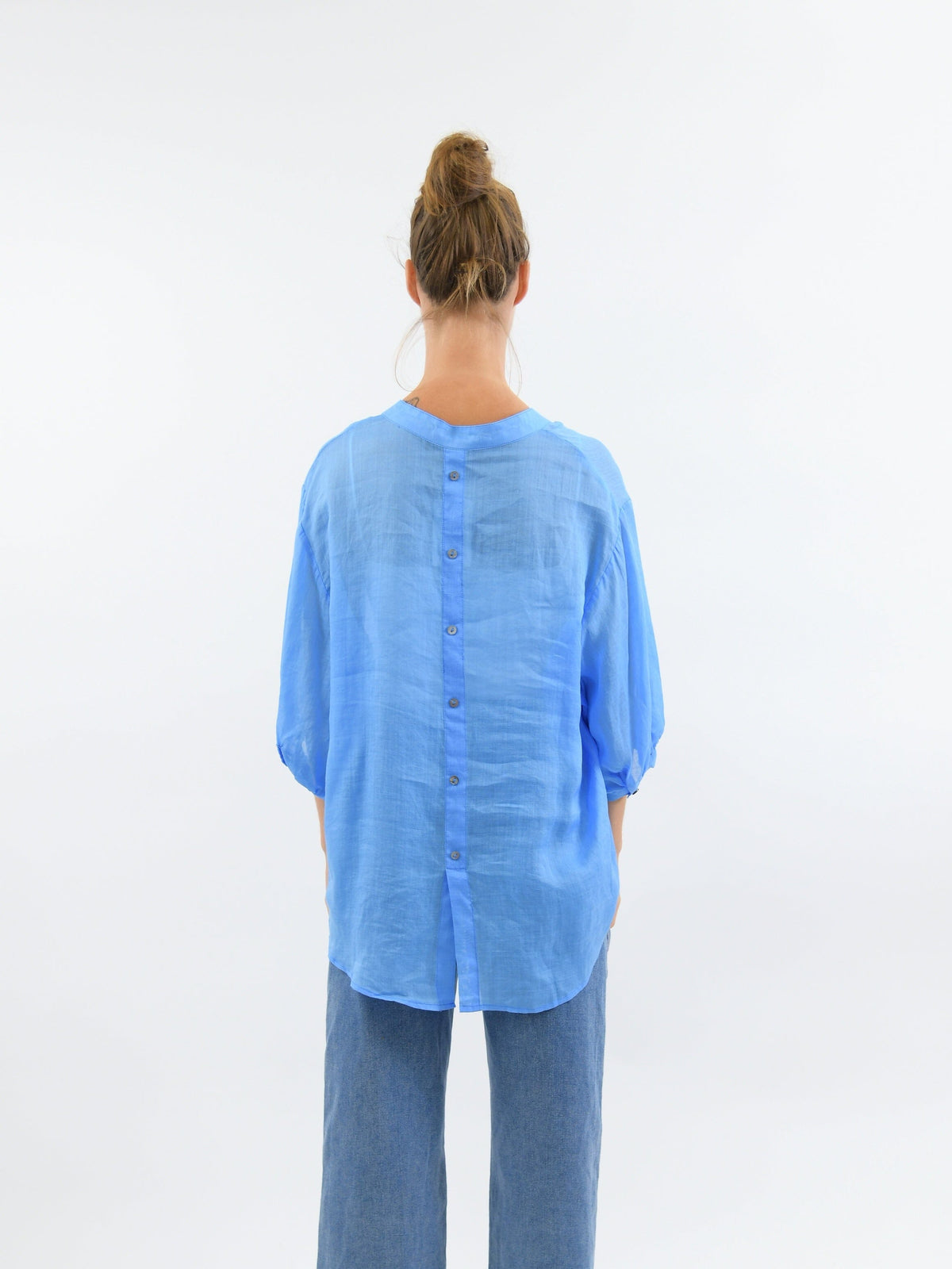 WORTHIER THE LABEL Button Back Linen Shirt - Sky Blue Shirts &amp; Blouses - Zabecca Living
