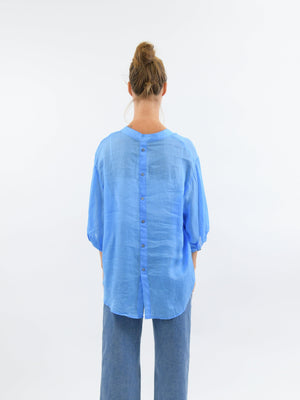 WORTHIER THE LABEL Button Back Linen Shirt - Sky Blue Shirts & Blouses - Zabecca Living