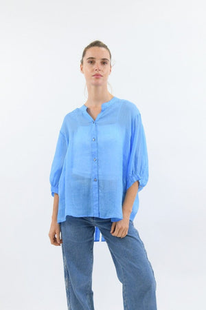 WORTHIER THE LABEL Button Back Linen Shirt - Sky Blue Shirts & Blouses - Zabecca Living