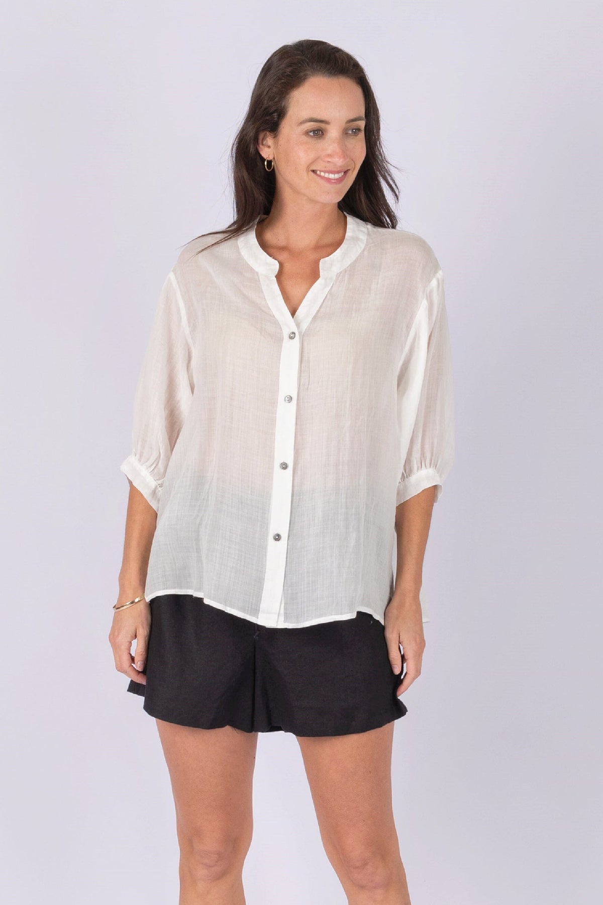 WORTHIER THE LABEL Button Back Linen Shirt - White Shirts &amp; Blouses - Zabecca Living