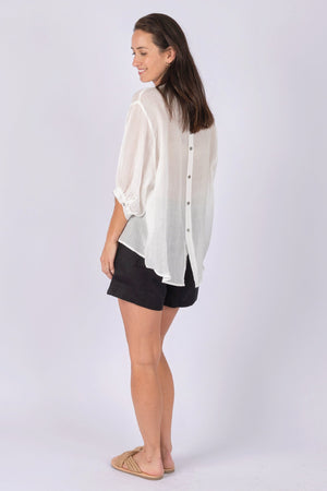 WORTHIER THE LABEL Button Back Linen Shirt - White Shirts & Blouses - Zabecca Living