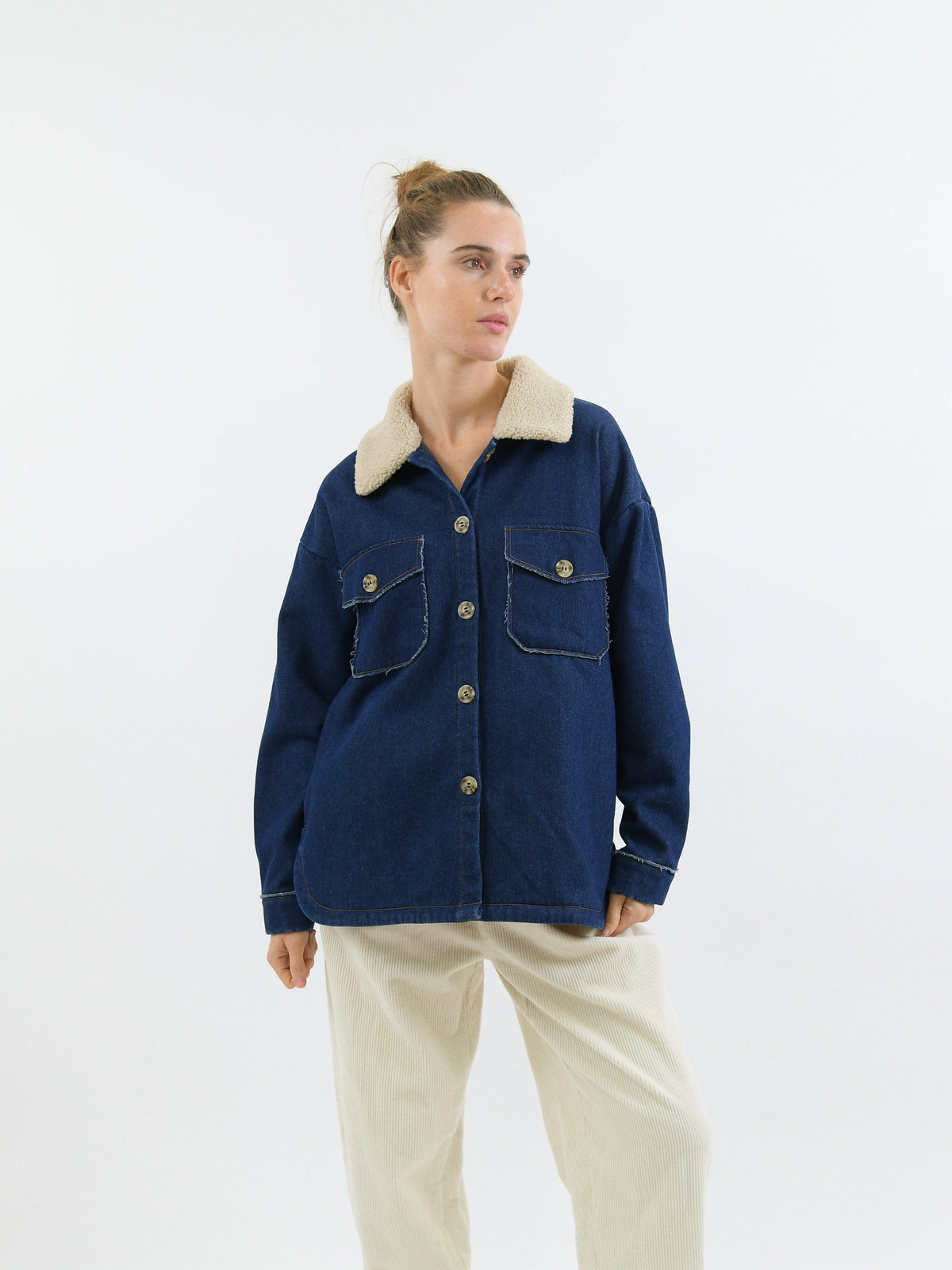 WORTHIER THE LABEL Denim Fleece Lined Jacket - Dark Denim JACKET - Zabecca Living