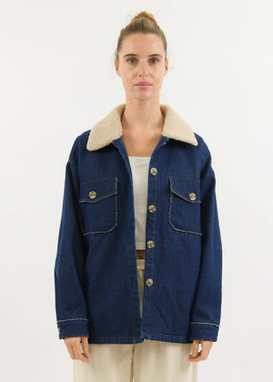 WORTHIER THE LABEL Denim Fleece Lined Jacket - Dark Denim JACKET - Zabecca Living