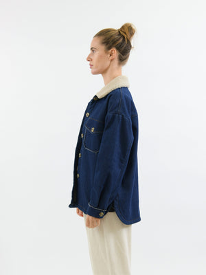 WORTHIER THE LABEL Denim Fleece Lined Jacket - Dark Denim JACKET - Zabecca Living