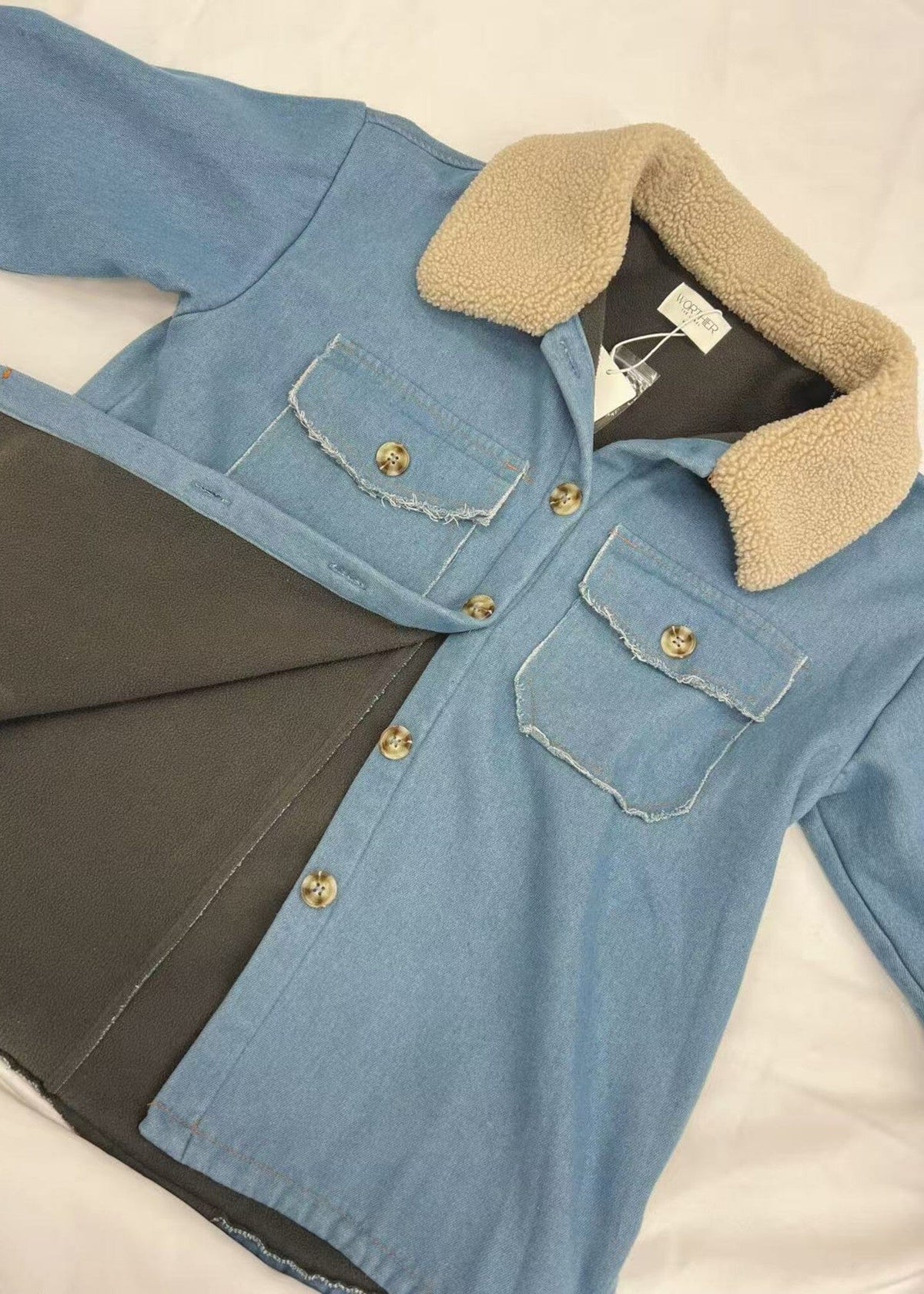 WORTHIER THE LABEL Denim Fleece Lined Jacket - Light Denim JACKET - Zabecca Living