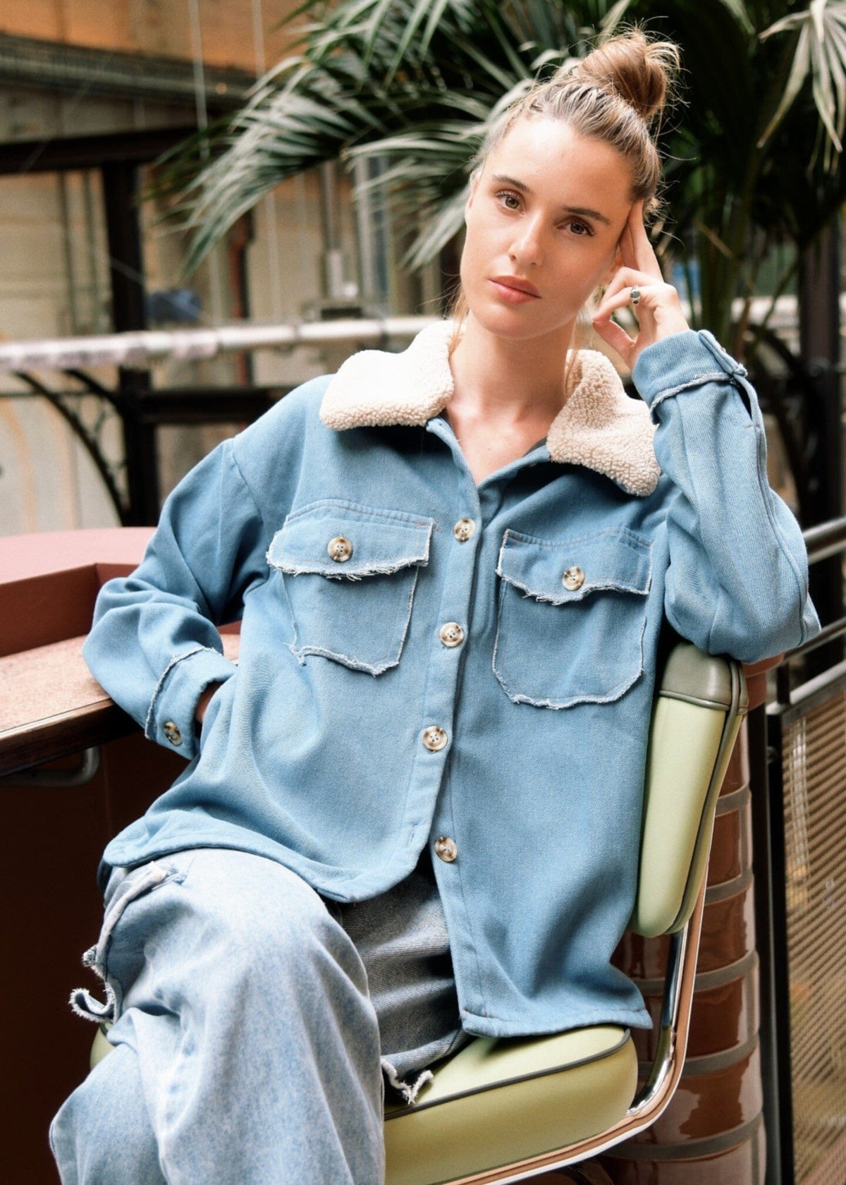 WORTHIER THE LABEL Denim Fleece Lined Jacket - Light Denim JACKET - Zabecca Living